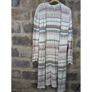 Aeropostale Duster Sweater Juniors XL Striped Lightweight Long Pink‎ White Gray